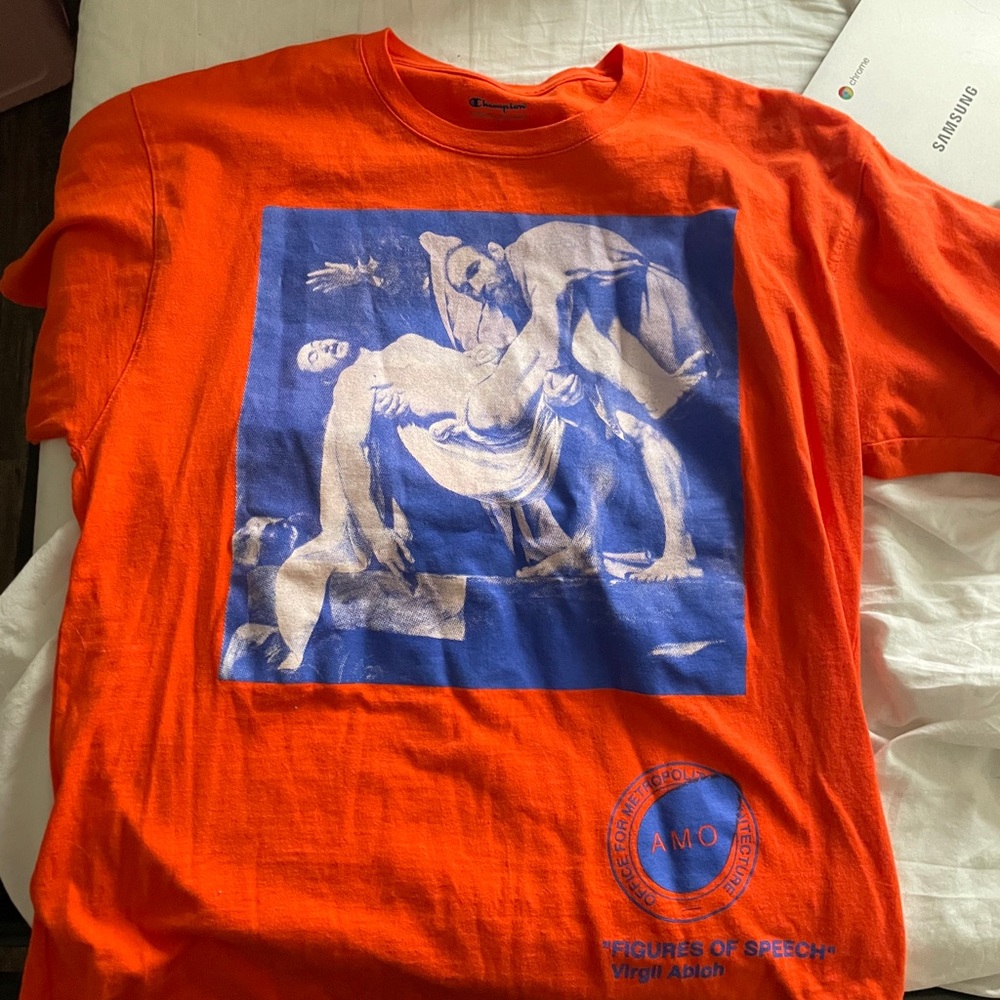 Champion Orange Tee with Blue Graphic